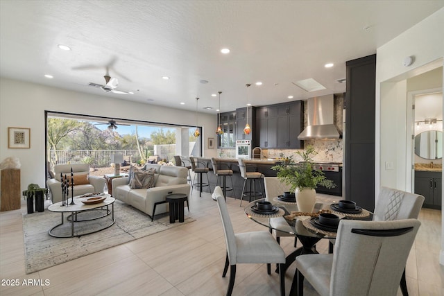 dining area featuring recessed lighting and ceiling fan