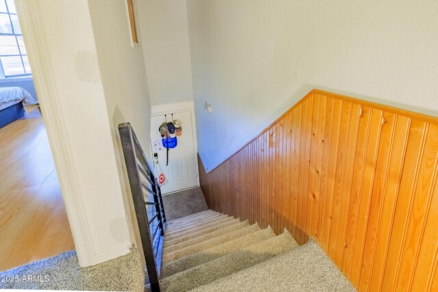 8111 W Wacker Rd Unit 62, Peoria, AZ 85381 - staircase with wooden walls, wainscoting, and carpet flooring