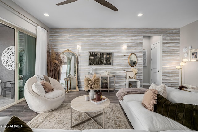 living room with ceiling fan