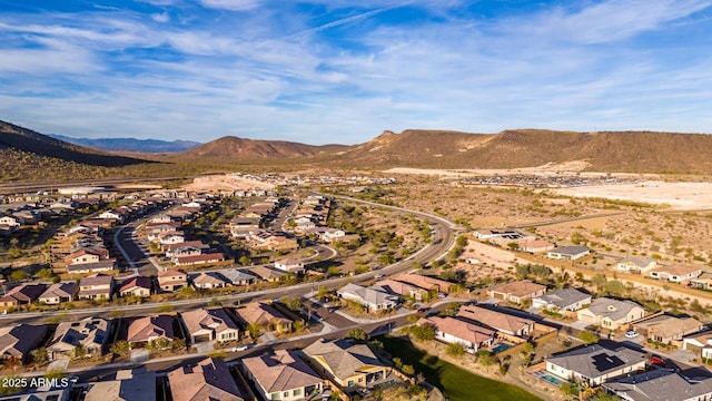 drone / aerial view featuring a mountain view