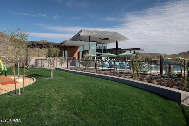 view of jungle gym featuring a yard