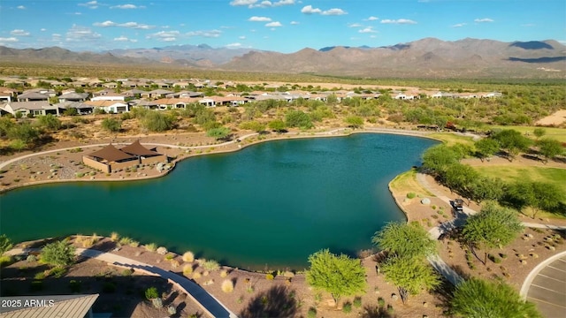 birds eye view of property with a residential view and a water and mountain view