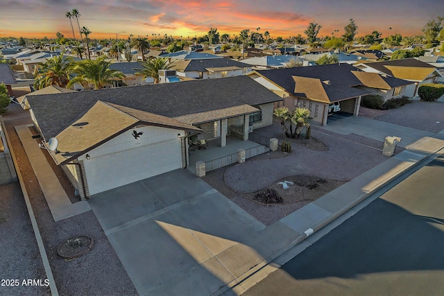 view of aerial view at dusk