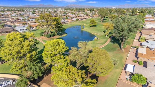 aerial view featuring a water view and a residential view