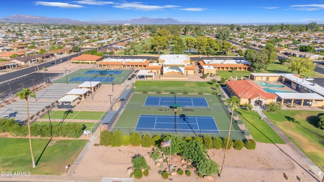 drone / aerial view featuring a mountain view