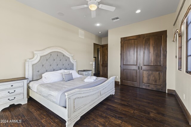 10125 E Cortez Dr, Scottsdale, AZ 85260 - bedroom with hardwood / wood-style floors, recessed lighting, and ceiling fan