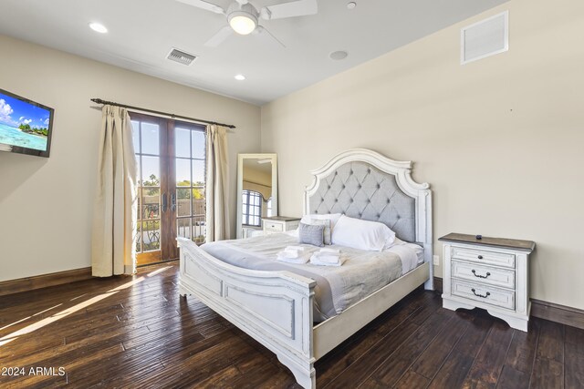 10125 E Cortez Dr, Scottsdale, AZ 85260 - bedroom with hardwood / wood-style flooring, access to outside, recessed lighting, and a ceiling fan