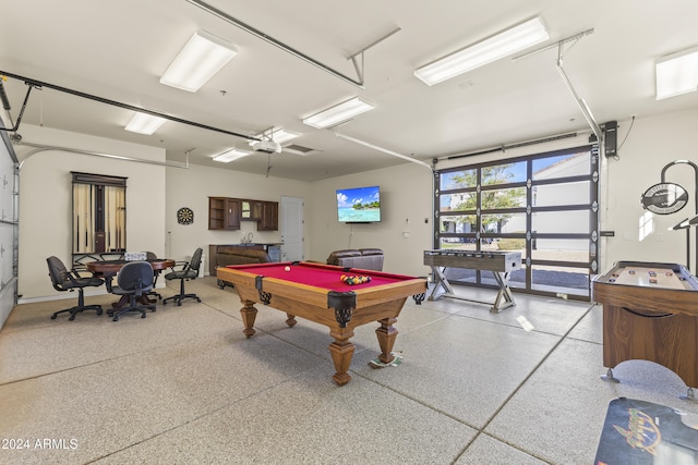 10125 E Cortez Dr, Scottsdale, AZ 85260 - rec room with a garage, speckle patterned floor, and billiards