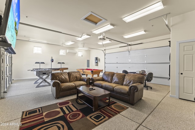 10125 E Cortez Dr, Scottsdale, AZ 85260 - living room featuring a garage, pool table, speckled floor, and electric panel