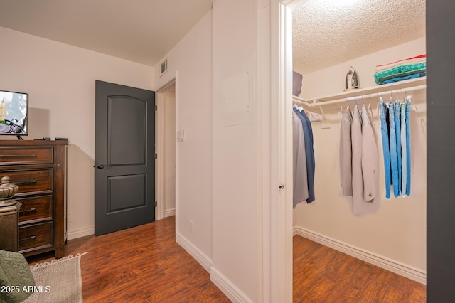 interior space with dark wood-type flooring