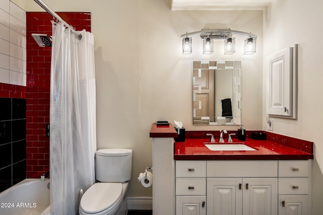 full bathroom featuring vanity, toilet, and shower / tub combo