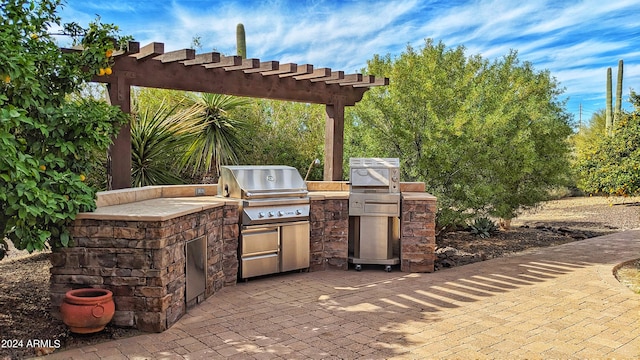 view of patio with an outdoor kitchen and a grill