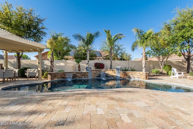 view of pool featuring a patio, a fenced backyard, and a fenced in pool
