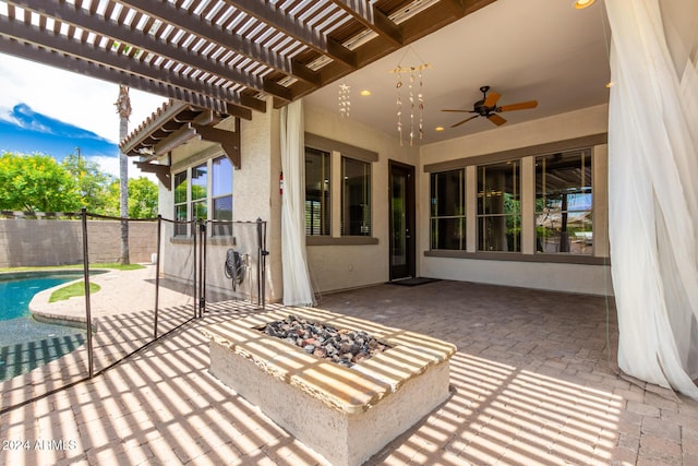 view of patio with a pergola and ceiling fan