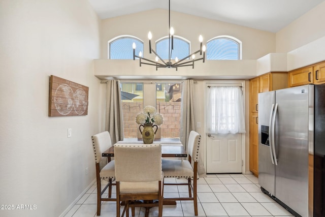 4918 W Wahalla Ln, Glendale, AZ 85308 - dining area featuring a chandelier, high vaulted ceiling, and light tile patterned floors