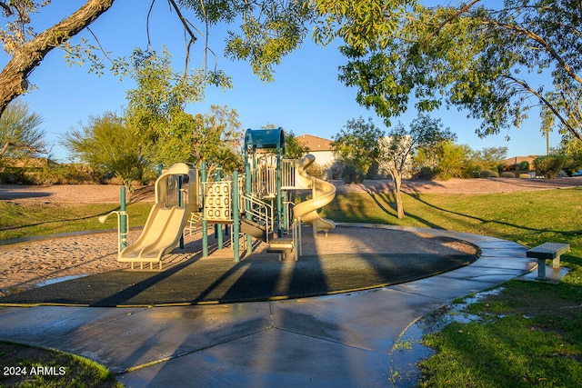 view of play area featuring a yard