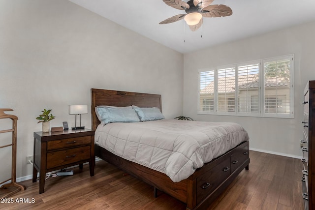 23813 S Pleasant Way, Sun Lakes, AZ 85248 - bedroom with dark wood-style flooring, baseboards, and ceiling fan
