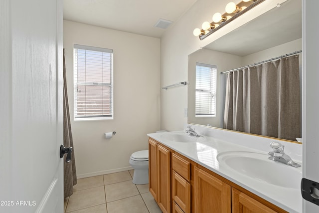 full bathroom featuring double vanity, a sink, visible vents, and tile patterned floors