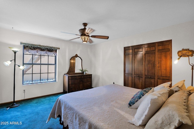 1338 W Mountain View Dr, Mesa, AZ 85201 - carpeted bedroom featuring baseboards and a ceiling fan