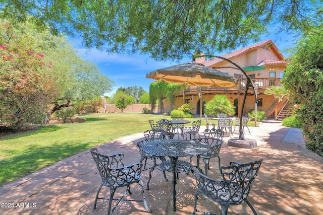 1338 W Mountain View Dr, Mesa, AZ 85201 - view of patio / terrace featuring stairs, a deck, and outdoor dining space
