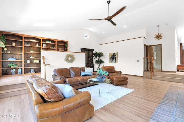 1338 W Mountain View Dr, Mesa, AZ 85201 - living area featuring ceiling fan, lofted ceiling, and light wood finished floors