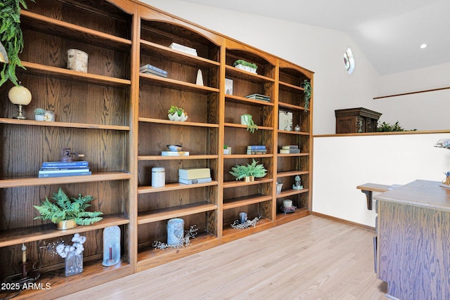 1338 W Mountain View Dr, Mesa, AZ 85201 - home office featuring wood finished floors, lofted ceiling, and baseboards