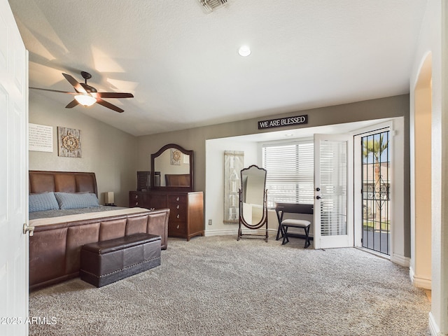 4530 W Misty Willow Ln, Glendale, AZ 85310 - carpeted bedroom with access to exterior, ceiling fan, and vaulted ceiling