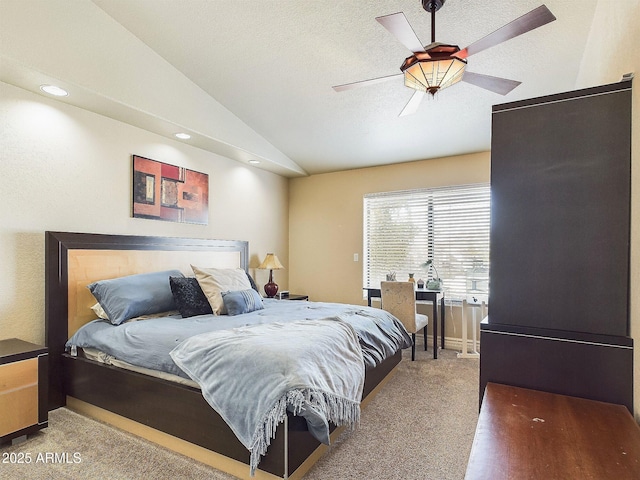 4530 W Misty Willow Ln, Glendale, AZ 85310 - carpeted bedroom with ceiling fan, a textured ceiling, and vaulted ceiling
