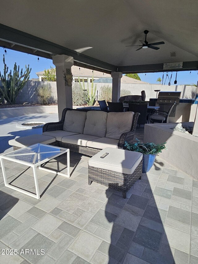 4530 W Misty Willow Ln, Glendale, AZ 85310 - view of patio / terrace featuring outdoor lounge area, ceiling fan, and a grill