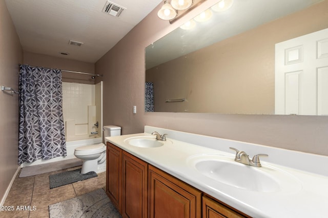 bathroom featuring toilet, tile patterned flooring, visible vents, and a sink