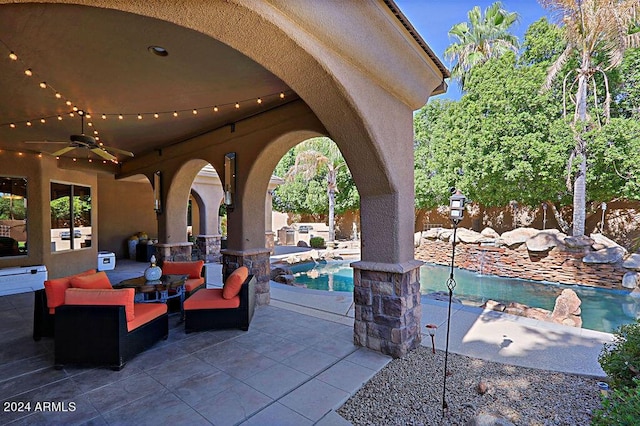 view of patio / terrace with ceiling fan and an outdoor hangout area