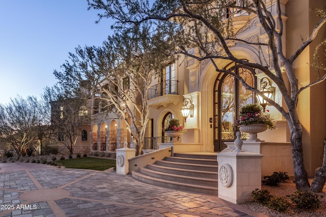 exterior space with a balcony