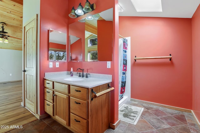 6602 W Dogwood Ln, Pine, AZ 85544 - bathroom with tile patterned flooring, vanity, and a stall shower