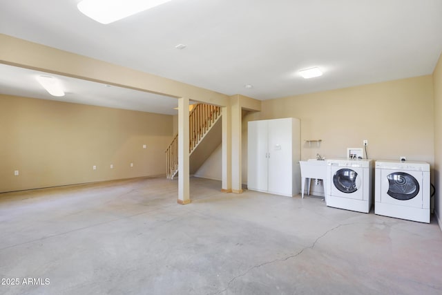 6602 W Dogwood Ln, Pine, AZ 85544 - finished basement featuring a sink, stairway, and separate washer and dryer
