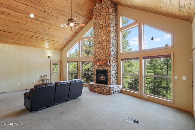 6602 W Dogwood Ln, Pine, AZ 85544 - living area featuring a wealth of natural light, visible vents, wooden ceiling, and carpet