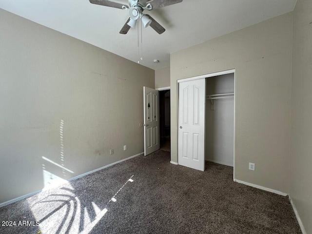 3030 S 102nd Ln, Tolleson, AZ 85353 - unfurnished bedroom featuring carpet flooring, a closet, and a ceiling fan