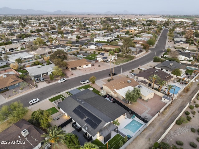 bird's eye view featuring a residential view and a mountain view