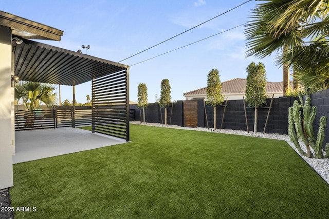 view of yard with a patio area and a fenced backyard