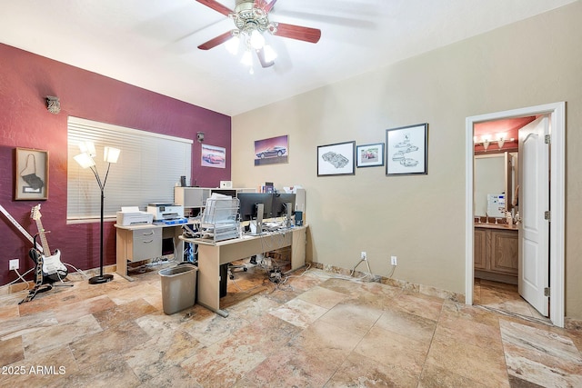 15413 S 31st Pl, Phoenix, AZ 85048 - office with baseboards, stone finish floor, and a ceiling fan