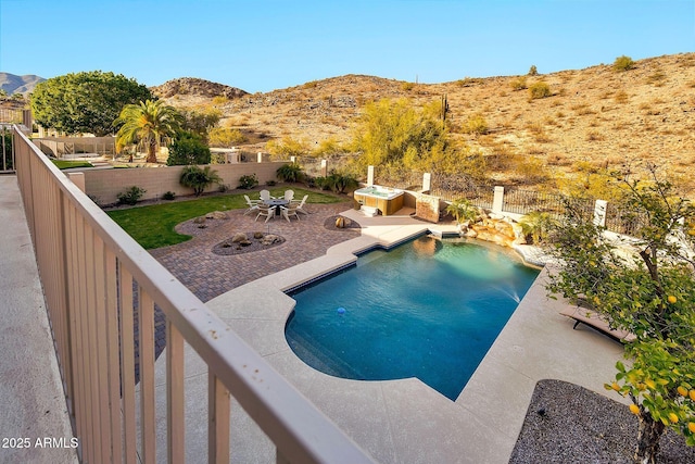 15413 S 31st Pl, Phoenix, AZ 85048 - view of swimming pool with a fenced backyard, a patio, a mountain view, and a fenced in pool