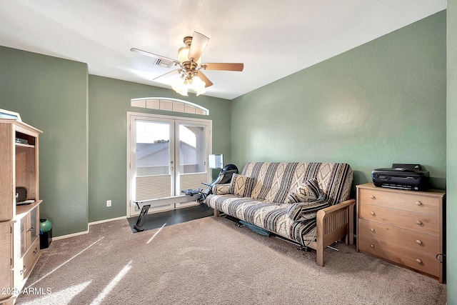 15413 S 31st Pl, Phoenix, AZ 85048 - living room with a ceiling fan, carpet floors, baseboards, and visible vents