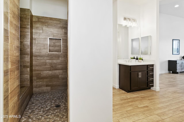 6133 E Dixileta Dr, Cave Creek, AZ 85331 - full bath with vanity, tiled shower, wood finished floors, and recessed lighting