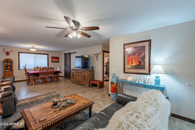 living room featuring ceiling fan