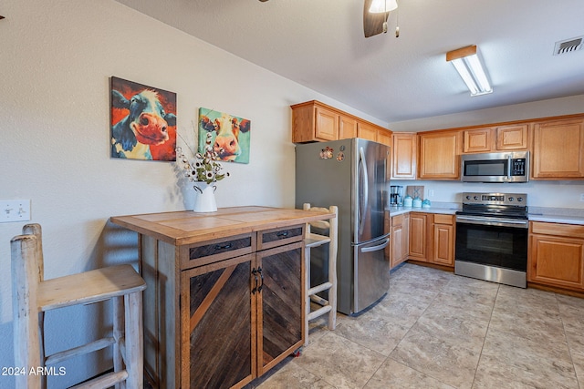 kitchen featuring ceiling fan and appliances with stainless steel finishes