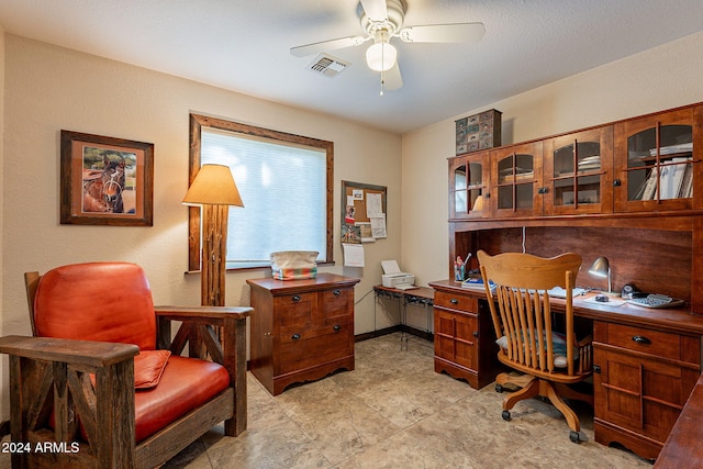 office area with ceiling fan