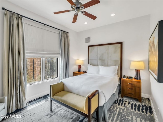 bedroom featuring ceiling fan