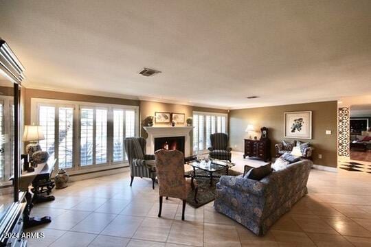 living room with light tile patterned floors