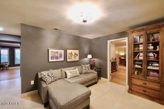 living room with light hardwood / wood-style floors