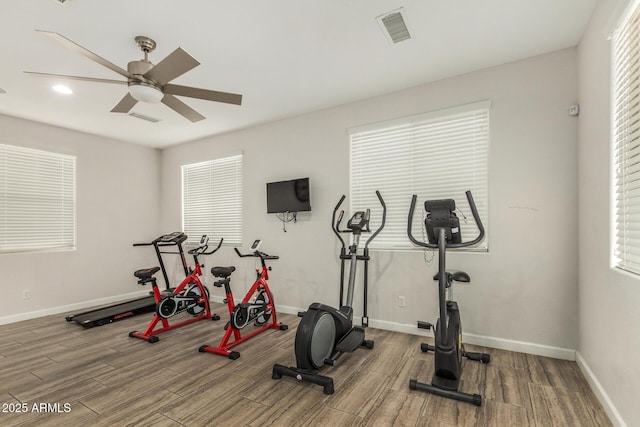 1940 W Expressman St, Apache Junction, AZ 85120 - exercise area featuring wood finished floors, recessed lighting, and ceiling fan