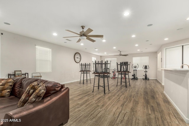 1940 W Expressman St, Apache Junction, AZ 85120 - living room with ceiling fan, wood finished floors, and recessed lighting